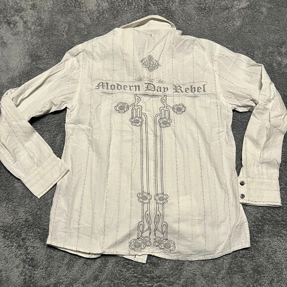 Roar Other - Roar Signature Button Up Shirt Men Large Tribal Embroidered White Long Sleeve